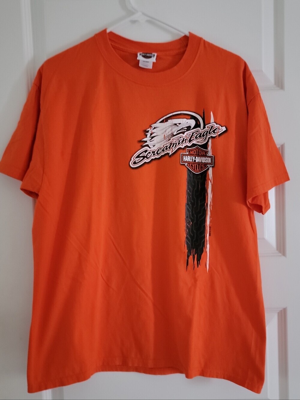 Harley Davidson Yankee Bristol CT Mens Orange Short Sleeve Shirt Size Large EUC